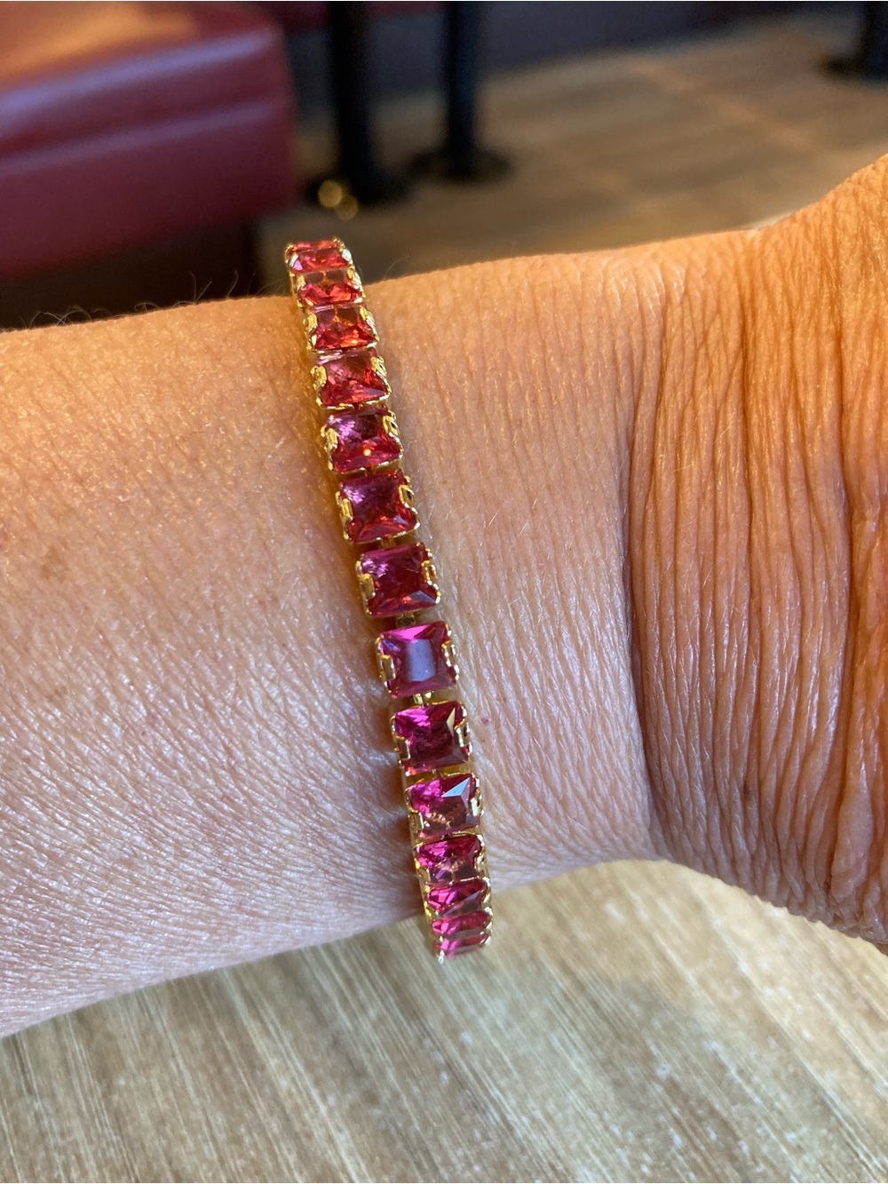 Gold-Tone Pink Gemstone Tennis Bracelet - Women's Jewelry